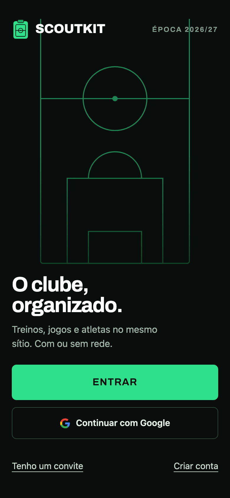O ecrã de entrada, igual em todos os aparelhos