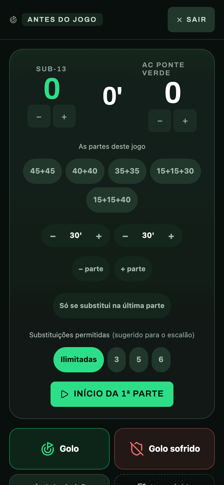 O Modo Jogo antes do apito: o marcador, as partes do jogo e as substituições permitidas