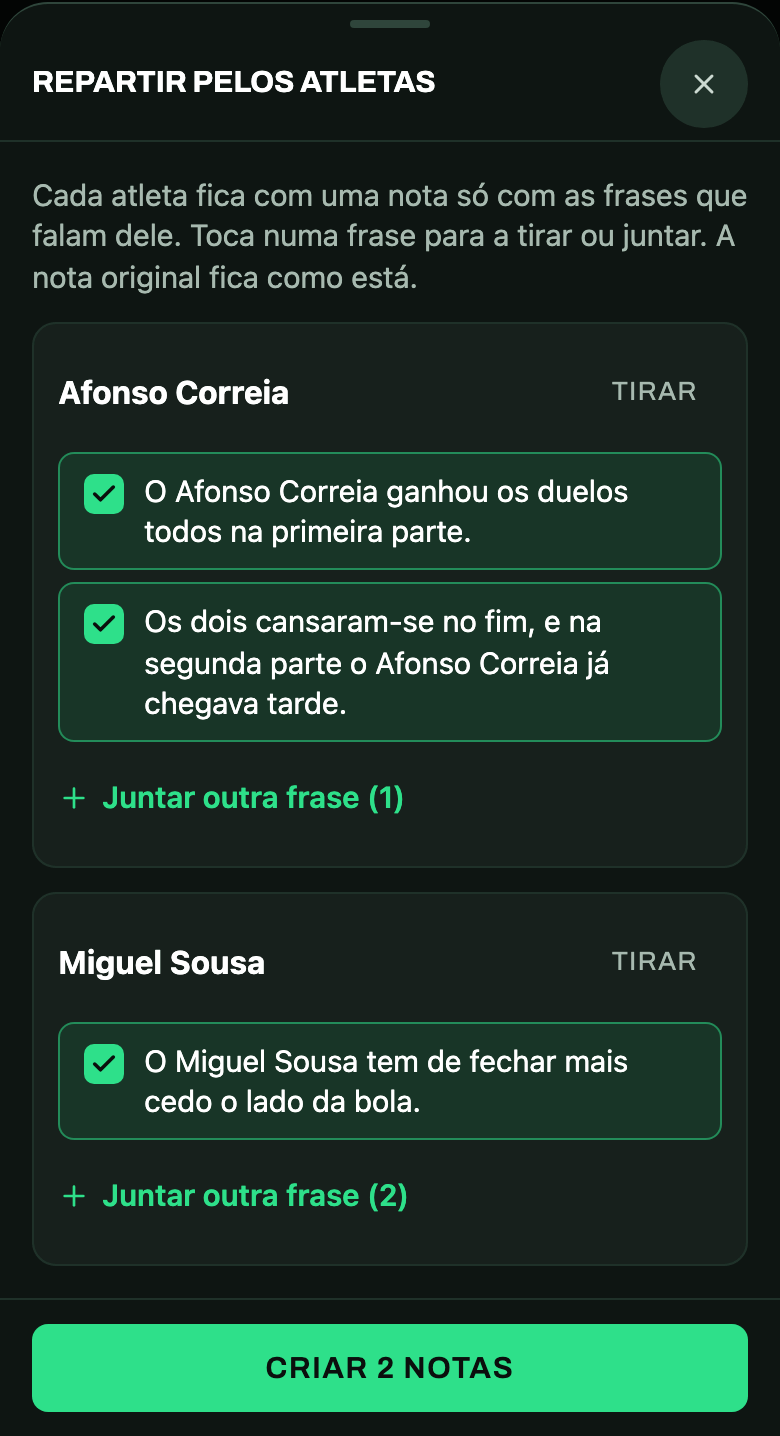 Reparte uma nota pelos atletas